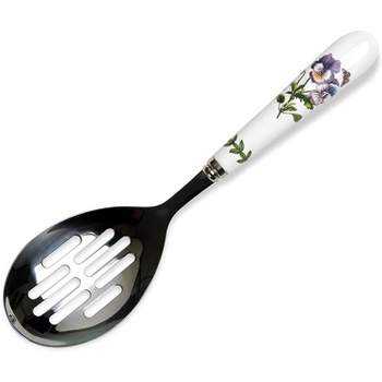 Portmeirion Botanic Garden Slotted Spoon, Kitchen Spoon for Cooking and Serving, Pansy Floral Design, Made from Stainless Steel with Porcelain Handle