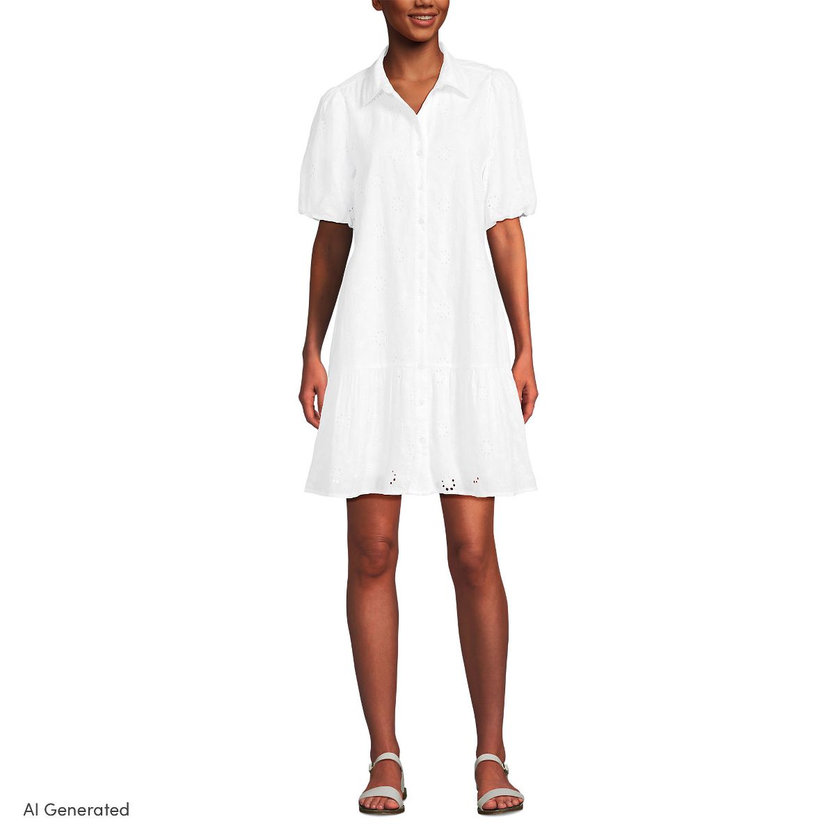 Lands' End Women's Elbow Sleeve Eyelet Knee Length Shirt Dress - thumbnail 7