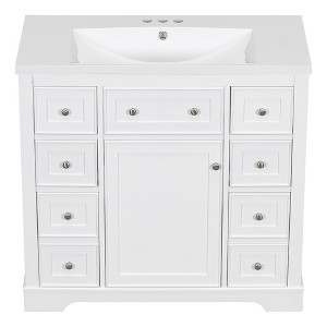 Vynxaria 36" White Bathroom Vanity with Ceramic Sink and Ample Storage - 1 of 4