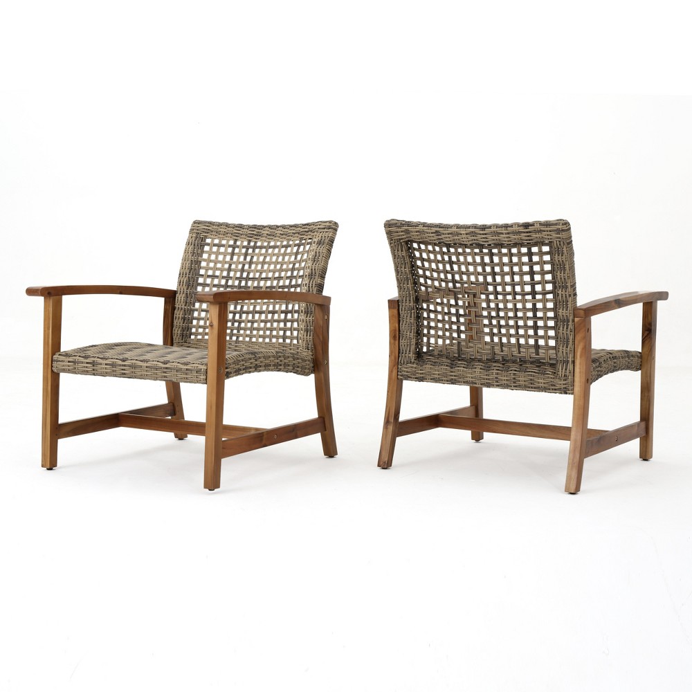 Photos - Garden Furniture Hampton 2pk Wicker Mid-Century Club Chairs - Gray - Christopher Knight Hom