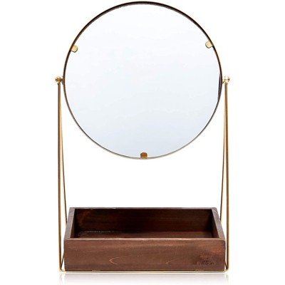 Juvale Vintage Vanity Mirror with Stand and Tabletop Storage Tray for Makeup, Gold, 10 x 6.75 x 16 in