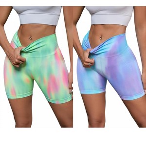 INSPIRE CHIC 2 Pcs Women's High Waist Tie Dye Tummy Control Workout Running Biker Thigh Slimmers - 1 of 4