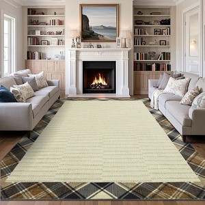 Area Rugs Washable Modern Bordered Rug Low Pile Non-Slip Rugs for Living Room Geometric Indoor Floor Carpet - 1 of 4
