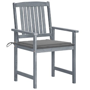 vidaXL 8X Solid Acacia Wood Outdoor Patio Chairs with Gray Cushions - Weather-Resistant Garden Deck Seating - 1 of 4