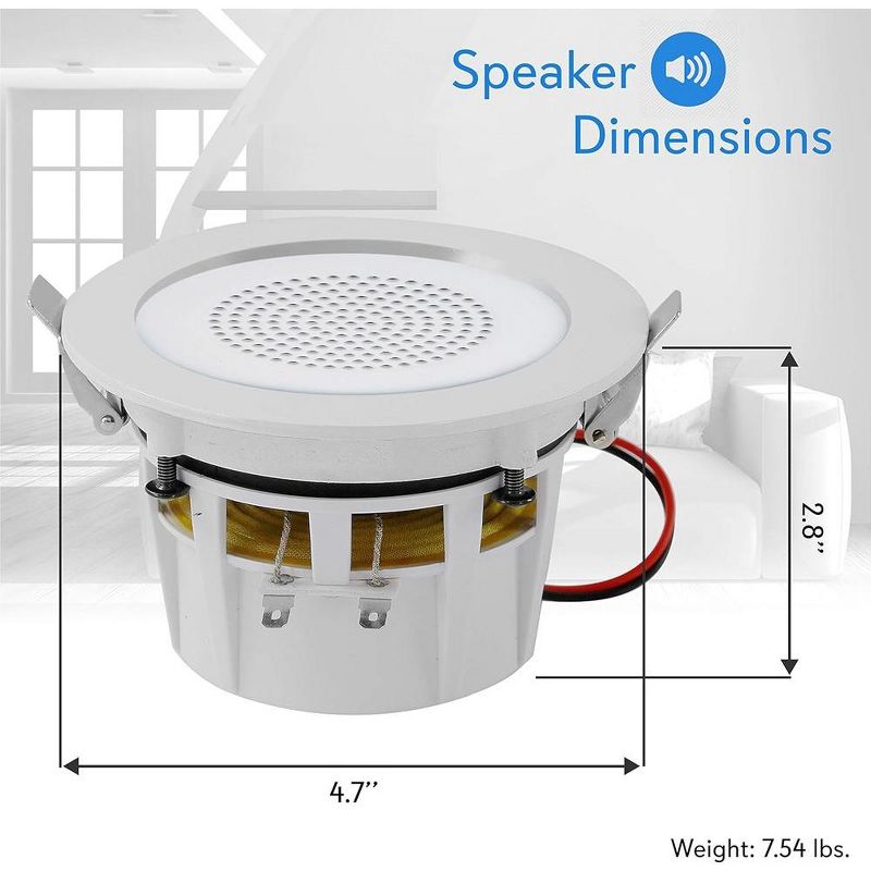 Pyle 3.5” Ceiling Wall Mount Speakers - White, 5 of 9