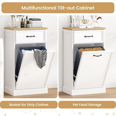 White Wood Tilt-Out Trash Can Cabinet with Storage