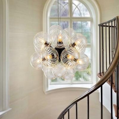 LLHZSY Modern 12-Lights Clear Swirled Ribbed Glass Globe Bubble Chandelier-Black-18 1/2"