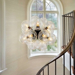 LLHZSY Modern 12-Lights Clear Swirled Ribbed Glass Globe Bubble Chandelier-Black-18 1/2" - 1 of 4
