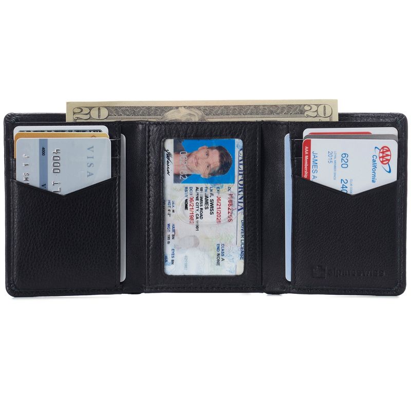 Alpine Swiss Mens Leon Trifold Wallet RFID Safe Genuine Leather Comes in a Gift Box, 2 of 6
