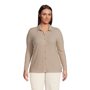 Lands' End Women's Long Sleeve Wide Rib Button Front Polo - 1 of 3
