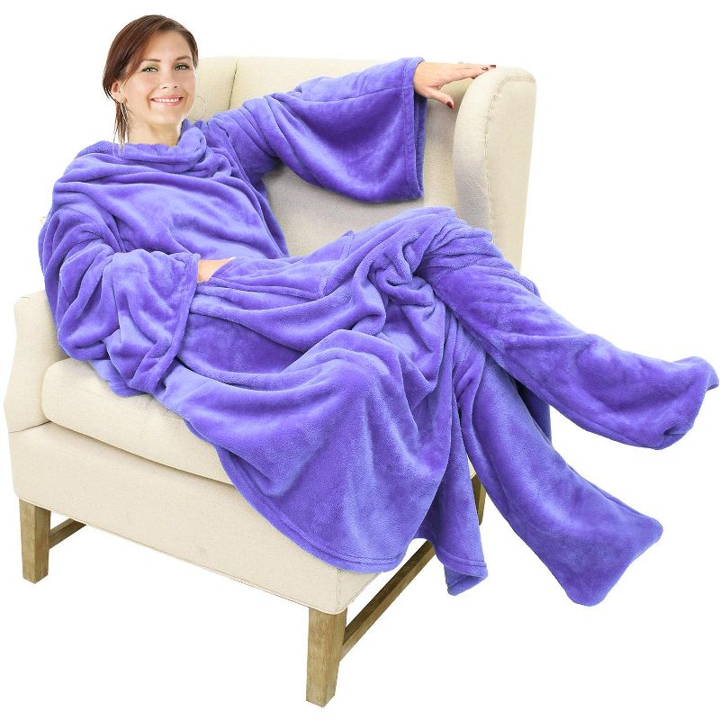 Catalonia Wearable Fleece Blanket with Sleeves and Foot Pockets for Adults, Micro Plush Comfy Wrap Sleeved Throw Blanket Robe Large, 1 of 7