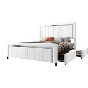AMERLIFE Upholstered Platform LED Bed Frame with 4 Storage Drawers, Adjustable Headboard with Vertical Channel Design - 1 of 4