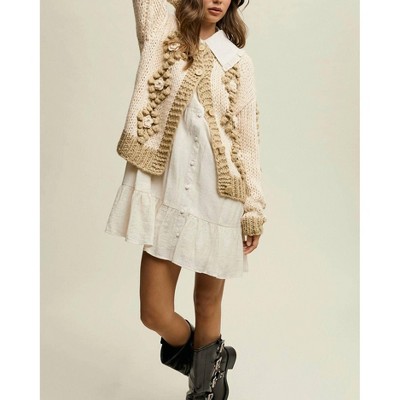 Women's FLOWER DETAIL TUFTED DOT HAND CROCHET CARDIGAN - Listicle