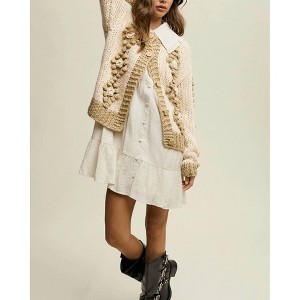 Women's FLOWER DETAIL TUFTED DOT HAND CROCHET CARDIGAN - Listicle - 1 of 4