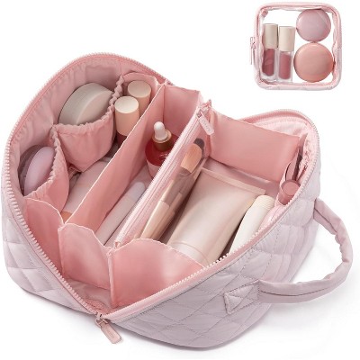 LOVEVOOK Travel Makeup Bag for Women, 2Pcs Set Puffer Waterproof Cosmetic Organizer