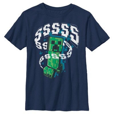 Boy's Minecraft Ssss Creeper T-shirt - Navy Blue - Large : Target