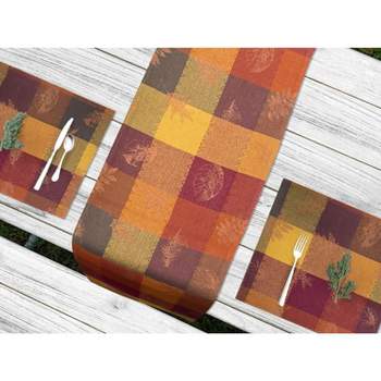 KOVOT Autumn Foliage Set: 4 Placemats & 72" Table Runner - Fall Colors with Foil Leaf Accents for Festive Thanksgiving Table Decor
