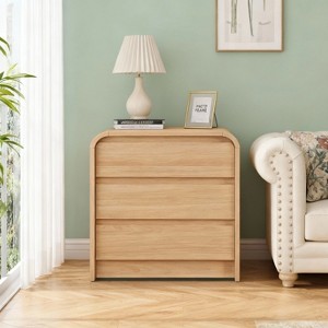 25" Tall Modern Nightstand with Charging Station, Wood Bedside Table with 3 Storage Drawers, End Table for Bedroom, Living Room - 1 of 4