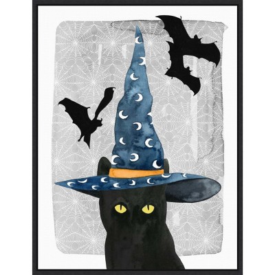 Halloween Black Cat Print on Canvas with Floating Frame