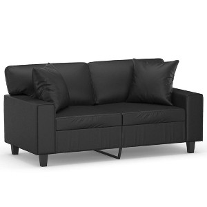 vidaXL Modern 2-Seater Lounge Sofa with Throw Pillows - Black Faux Leather Couch for Living Room, Office, Lounge Areas - 1 of 4