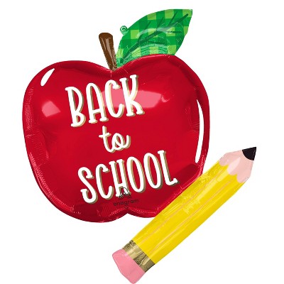 Anagram Pre-Inflated Helium Apple and Pencil Supershape Foil Balloon