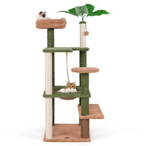 Gulches Green Brown 60 inch Tree Cat Tree Large Small Cats Engineered Wood Sisal Teddy Fleece Self Groomer Anti Tip Plush Perch Activity Center - 1 of 4