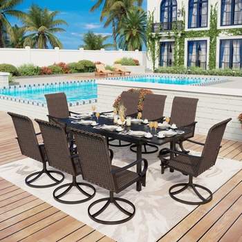Captiva Designs 9pc Steel Outdoor Patio Dining Set with 360 Swivel Chairs & Rectangle Extendable Table