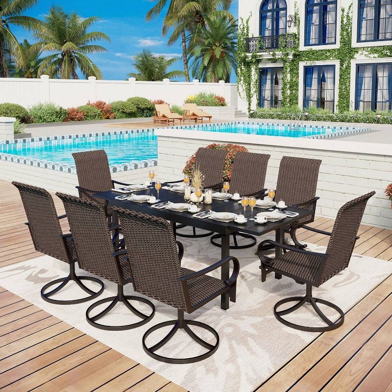 Captiva Designs 9pc Steel Outdoor Patio Dining Set with 360 Swivel Chairs &#38; Rectangle Extendable Table, 1 of 10