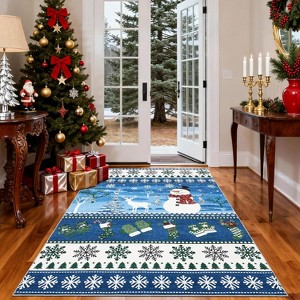 Christmas Runner Rug – Washable, Non-Slip, Santa & Reindeer Print, Low Pile, Foldable Carpet for Hallway, Kitchen, Bedside - 1 of 4