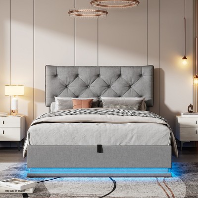Full Size Upholstered Platform Bed With Hydraulic Storage System And ...