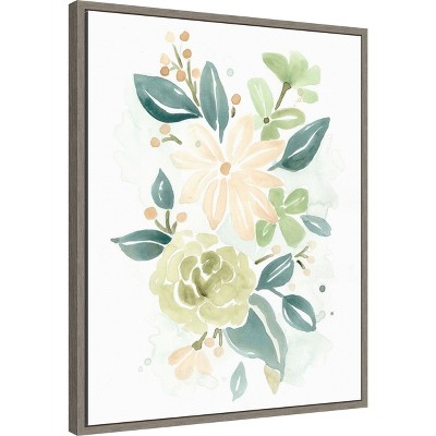 Spring Greens II Acrylic Canvas Print with Distressed Greywash Frame