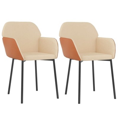 vidaXL Dining Chairs, 2 Pcs, Cream Fabric and Faux Leather