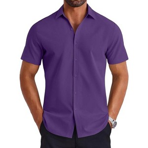 COOFANDY Mens Button Down Shirts Short Sleeve Casual Shirt Summer Untucked Dress Shirts - 1 of 4