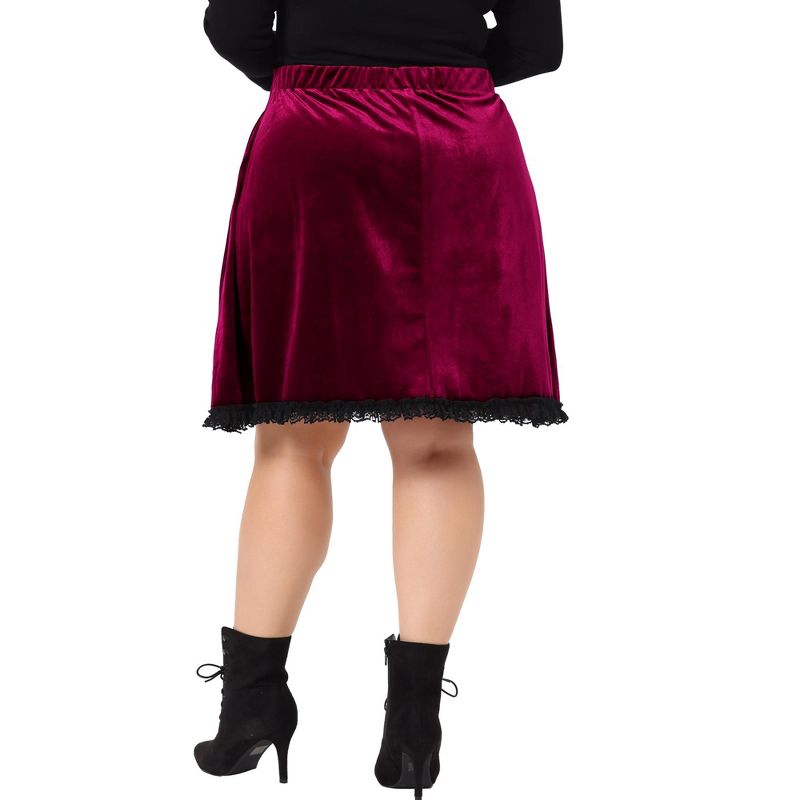 Agnes Orinda Women's Plus Size Velvet Party Lace Above Knee A-Line Skirts, 4 of 6