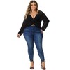 Agnes Orinda Women's Plus Size Hollow Out V-Neck Ruched Cross Front Knitted Long Sleeve Beach Cover Up Crop Tops - 3 of 4