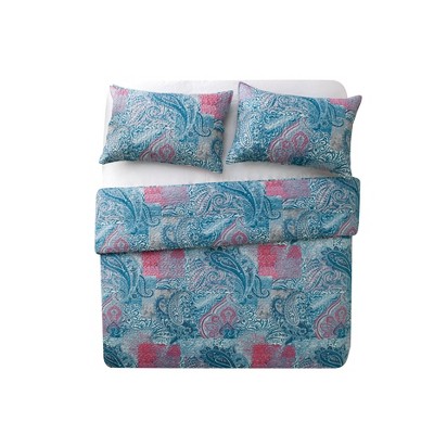 Full Pink and Blue Microfiber Reversible Quilt Set