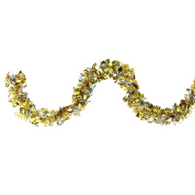 Northlight 12' x 4" Unlit Gold/Silver Wide Cut Christmas Tinsel Garland