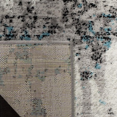 Skyler Gray and Blue Synthetic Abstract Square Rug 6'7"