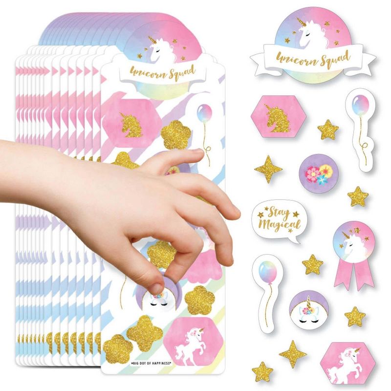 Big Dot of Happiness Rainbow Unicorn - Magical Unicorn Birthday Party Favor Kids Stickers - 16 Sheets - 256 Stickers, 1 of 8