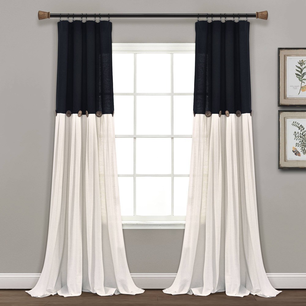 Photos - Curtains & Drapes 84"x40" Farmhouse Linen Button Light Filtering Window Curtain Panel Black/