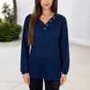 Anna-Kaci Women's Waffle Knit Button-Accent Long Sleeve Top with V-Neck - 3 of 4
