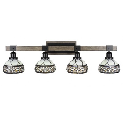 Toltec Lighting Tacoma 4 - Light Vanity in  Black/Painted Wood with 7" Royal Merlot Art Glass Shade