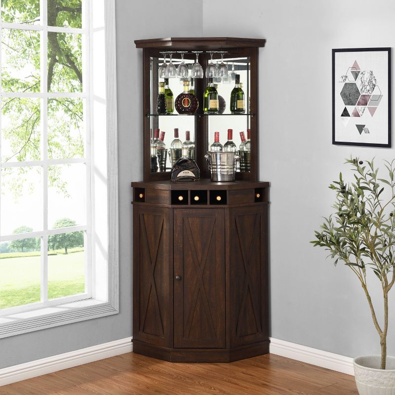 Home Source Corner Bar Unit with built-in Wine Rack and Lower Cabinet, 6 of 7