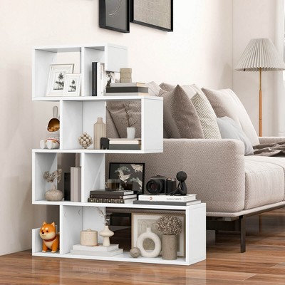 White Engineered Wood S-Shaped 5-Tier Bookshelf Set