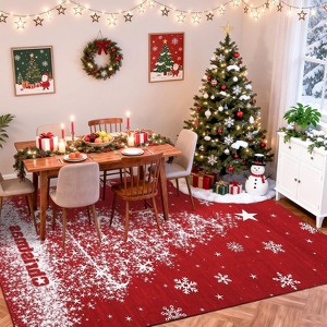 GustoWave  Washable Christmas Tree Snow Print Area Rug, Low Pile for Bedroom - 1 of 4