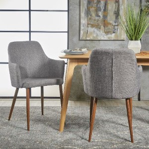 Set of 2 Mid-Century Modern Fabric Dining Chairs, Accent Side Chair, Leisure Chairs with Wood-Finish Metal Legs, Christopher Knight Home Armchair - 1 of 4