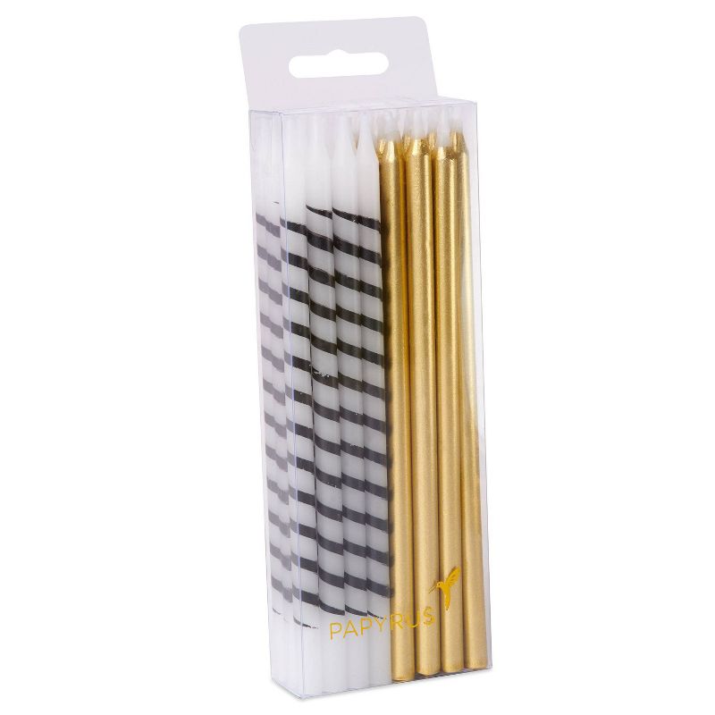 24ct Striped Birthday Party Candles Black/White/Gold - PAPYRUS, 3 of 5