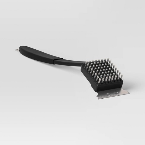 18 Grill Brush With Integrated Metal Scraper And Bristles Black