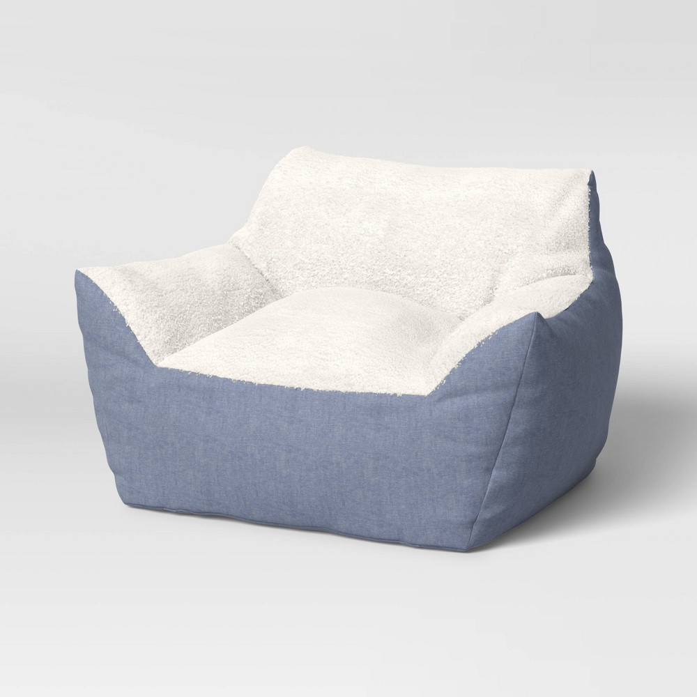 Photos - Bean Bag Chambray Kids'  Chair Blue - Pillowfort™