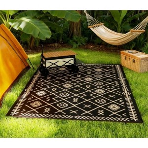 Airsurfer Large Black and White Pattern Outdoor Rug Durable Patio Camping Rug Weather Resistant Mat for Camping Adventures - 1 of 4